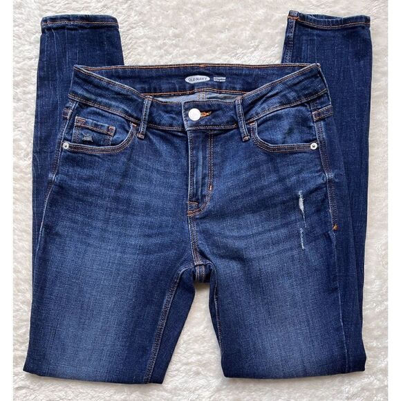 Old Navy Mid-Rise Rockstar Super-Skinny Distressed Jeans in Dark Worn, Size 6 - Picture 5 of 16